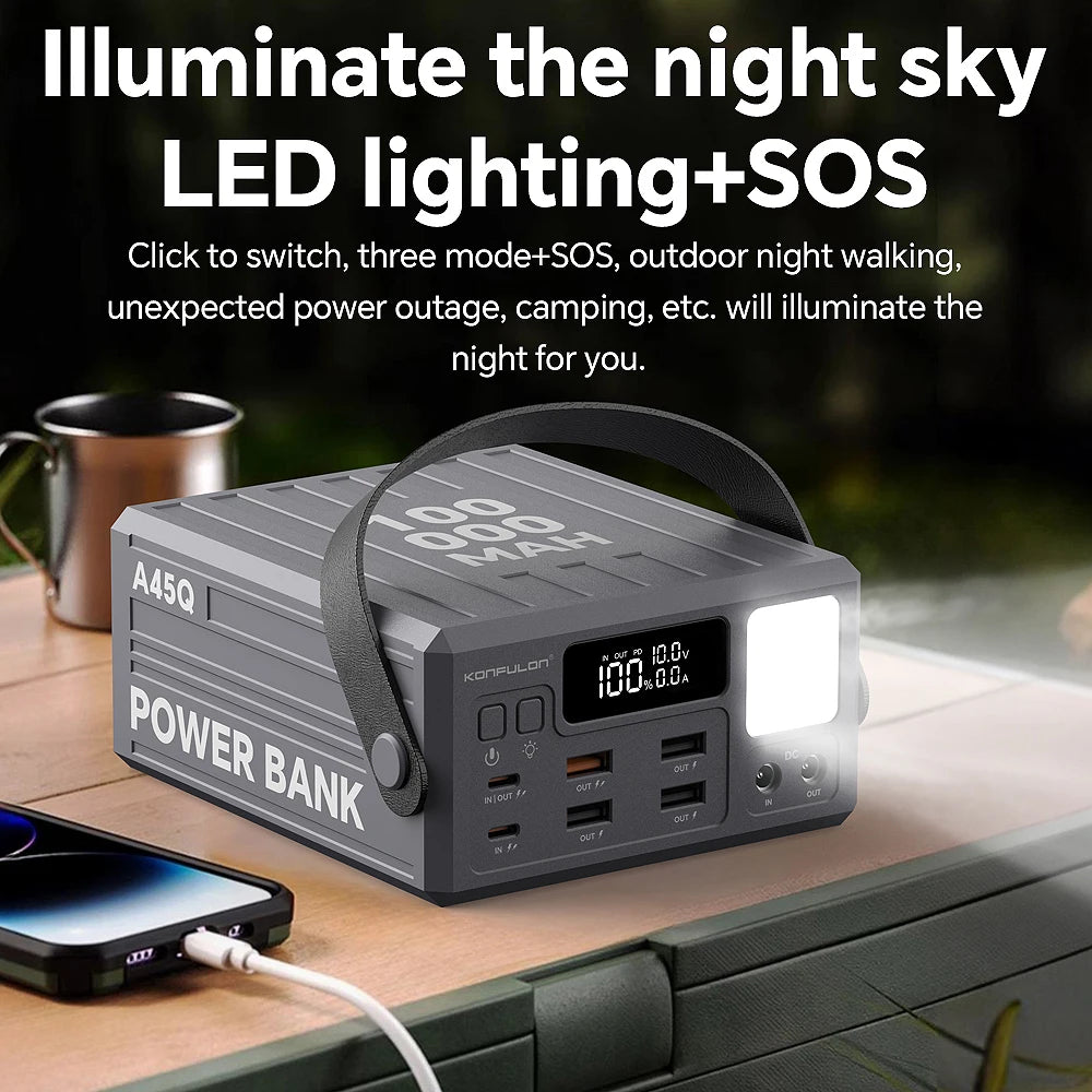 100000mAh Power Bank PD 100W USB C Fast Charge Large Capacity 22.5W  with 7 Outputs & LCD Display Battery Bank Outdoor Camping