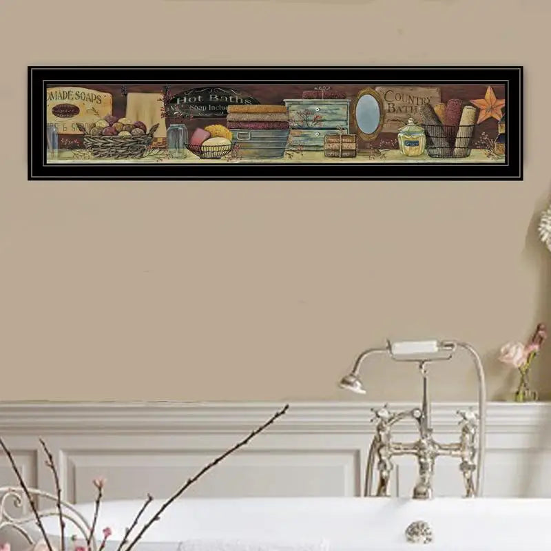 Country Bath Shelf Ready to Hang Framed Print Black Frame Home Decor Artwork