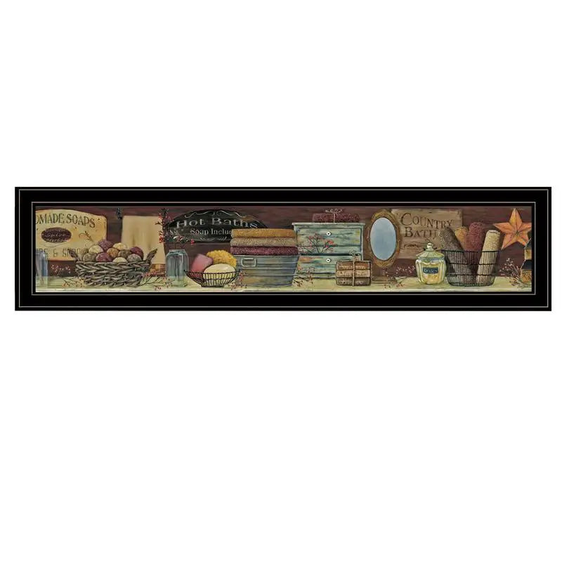 Country Bath Shelf Ready to Hang Framed Print Black Frame Home Decor Artwork