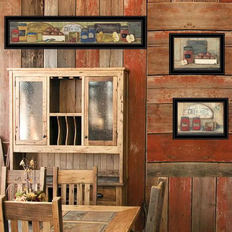 Country Kitchen Framed Wall Art Set, 3 Piece Modern Home Decor Vignette for Living Room, Bedroom & Farmhouse Wall Decoration