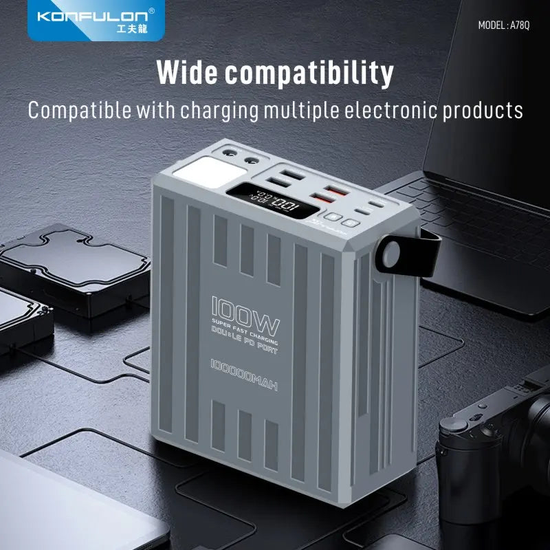 100000mAh Power Bank PD 100W USB C Fast Charge Large Capacity 22.5W  with 7 Outputs & LCD Display Battery Bank Outdoor Camping