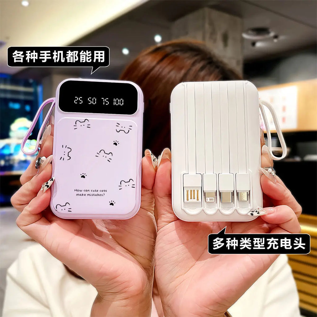 20000mAh Fast-charging Portable Power Bank with Minimalist Design, Featuring A Cat-shaped Design and A Built-in Cable
