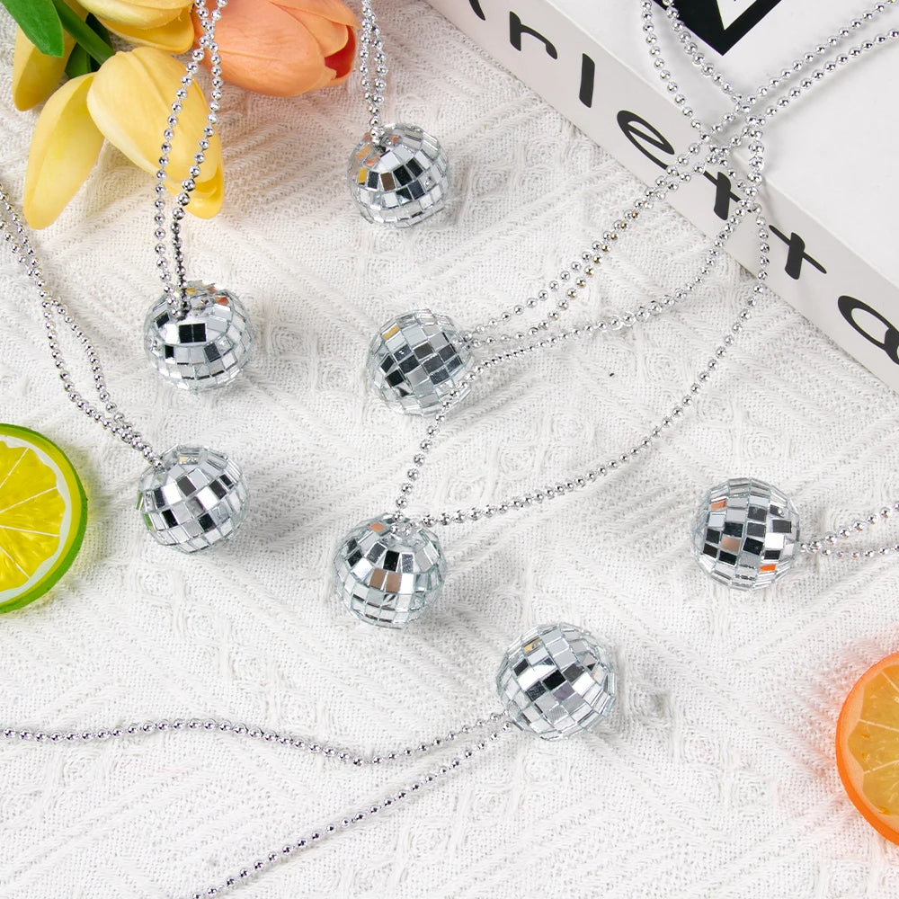 4/8pc Mirror Disco Ball Necklaces 70s 80s Disco Party Necklaces Disco Party Favor Decoration Costume Accessories for Dance party