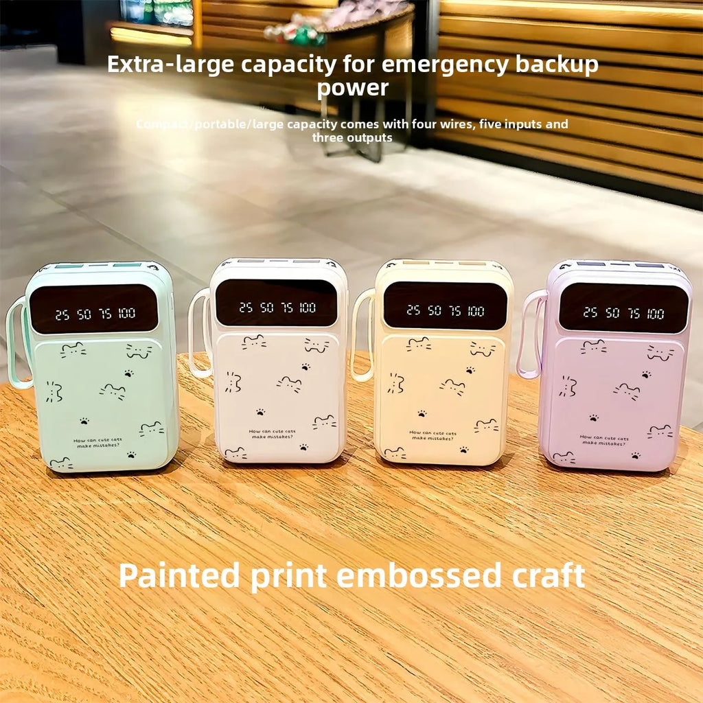 20000mAh Fast-charging Portable Power Bank with Minimalist Design, Featuring A Cat-shaped Design and A Built-in Cable