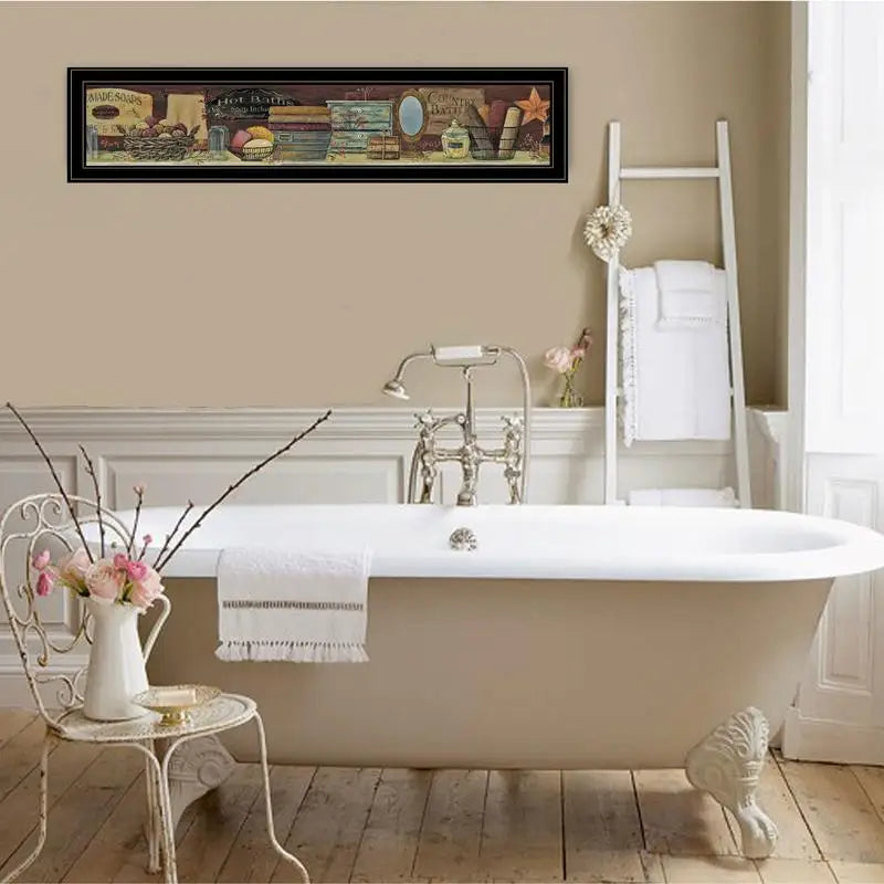 Country Bath Shelf Ready to Hang Framed Print Black Frame Home Decor Artwork