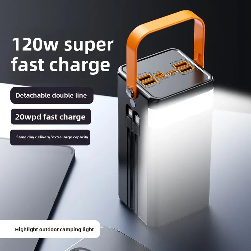 Universal Super Fast Charging 160,000 MAh Power Bank Comes with Line Outdoor Camping Large Capacity BCAK Mobile Power Supply 500