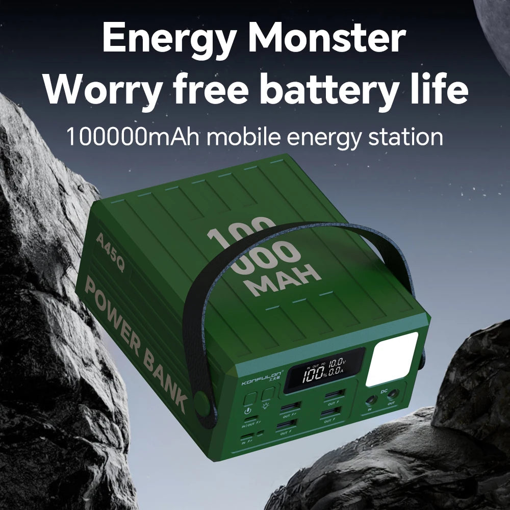 100000mAh Power Bank PD 100W USB C Fast Charge Large Capacity 22.5W  with 7 Outputs & LCD Display Battery Bank Outdoor Camping