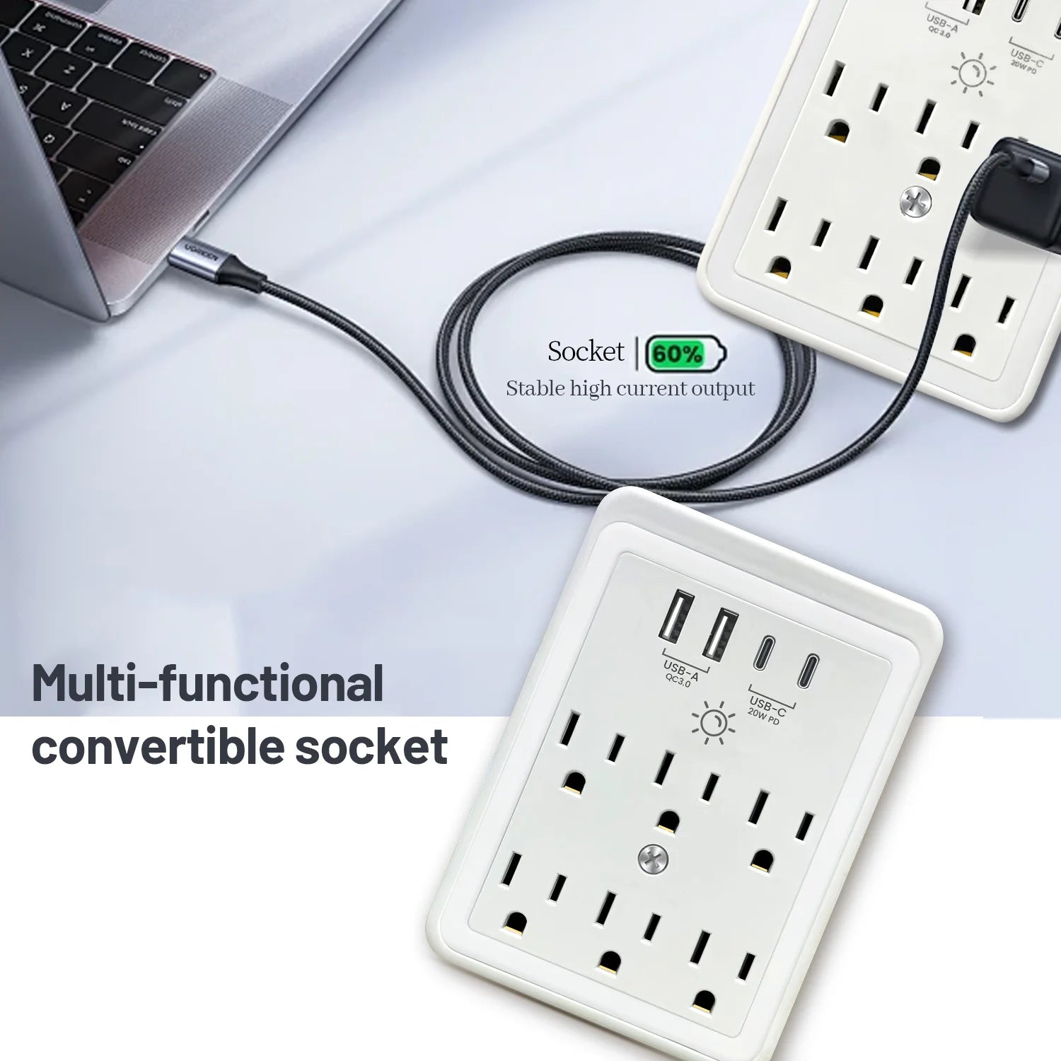 1680J Surge Protector Outlet Extender, USB Wall Charging Adapter, Multi Plug Outlet Splitter with LED Dimmer Phone Stand Holder