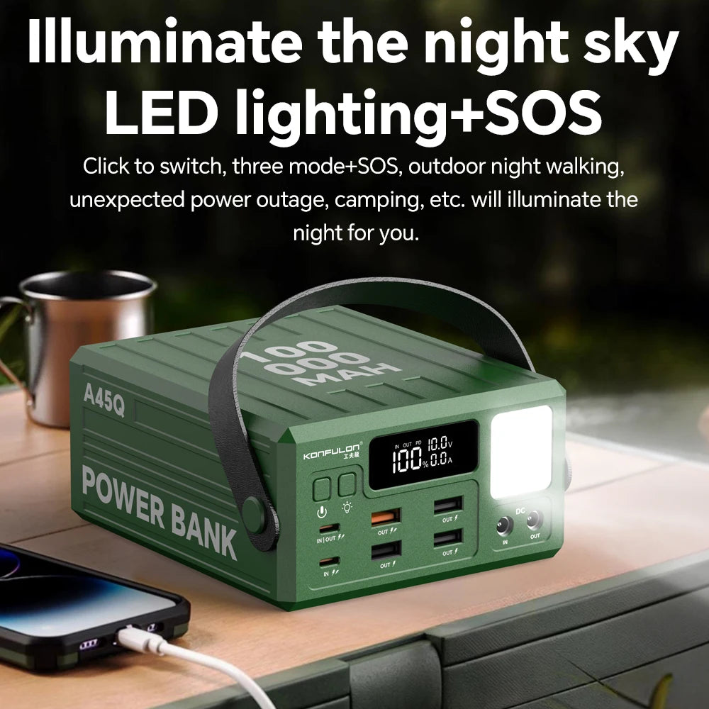 100000mAh Power Bank PD 100W USB C Fast Charge Large Capacity 22.5W  with 7 Outputs & LCD Display Battery Bank Outdoor Camping
