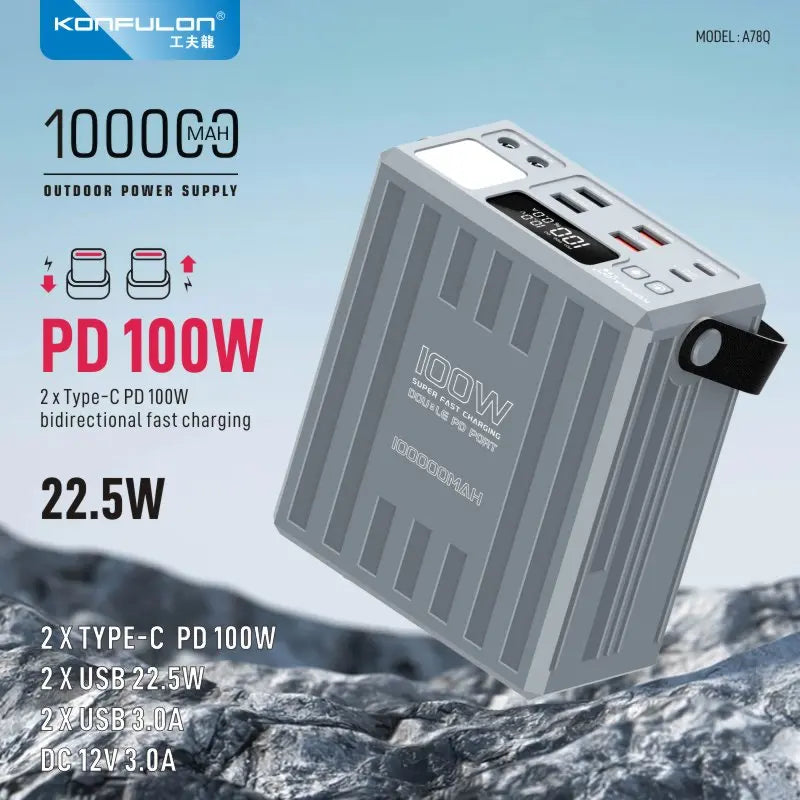 100000mAh Power Bank PD 100W USB C Fast Charge Large Capacity 22.5W  with 7 Outputs & LCD Display Battery Bank Outdoor Camping