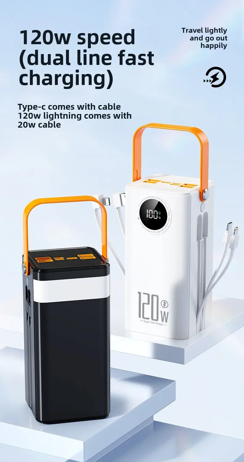 Universal Super Fast Charging 160,000 MAh Power Bank Comes with Line Outdoor Camping Large Capacity BCAK Mobile Power Supply 500