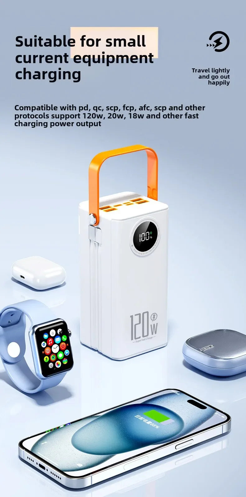 Universal Super Fast Charging 160,000 MAh Power Bank Comes with Line Outdoor Camping Large Capacity BCAK Mobile Power Supply 500