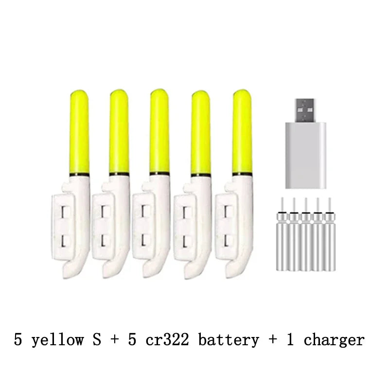 5 pcs/lot Electronic Light Stick With 5 Rechargeable battery cr322 cr425 Clip on Fishing Rod  Waterproof Lamp Night Fishing J525