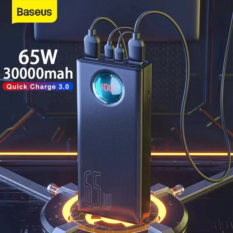 Baseus Power Bank 30000mAh 65W PD3.0 Quick Charging 3.0 FCP SCP Portable External for iPhone 16 15 14 Laptop Tablet Power bank