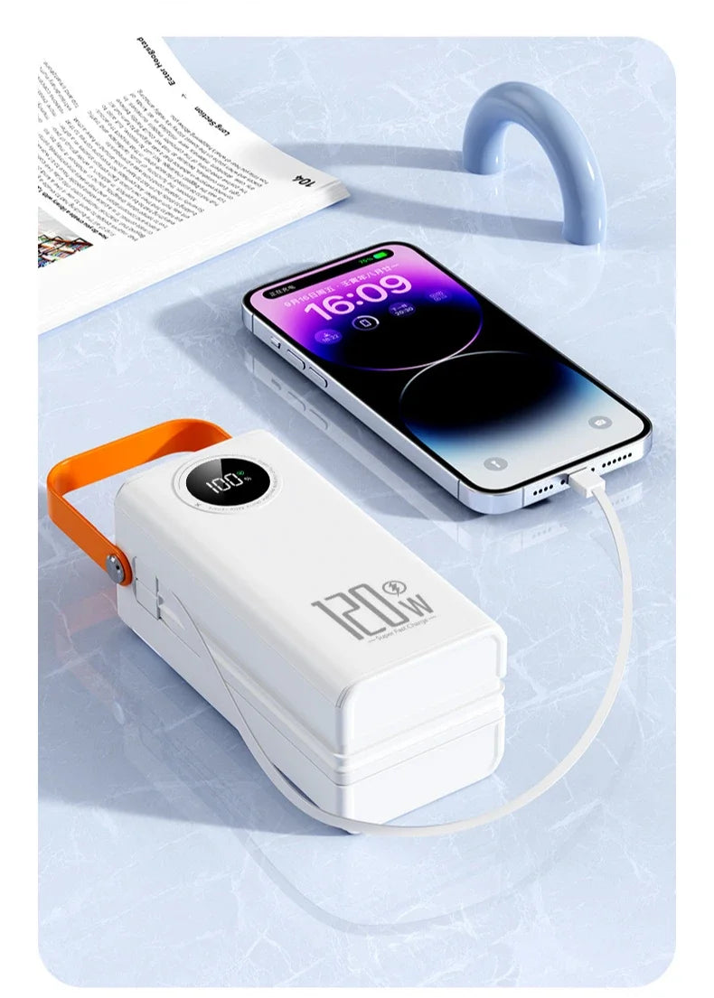 Universal Super Fast Charging 160,000 MAh Power Bank Comes with Line Outdoor Camping Large Capacity BCAK Mobile Power Supply 500