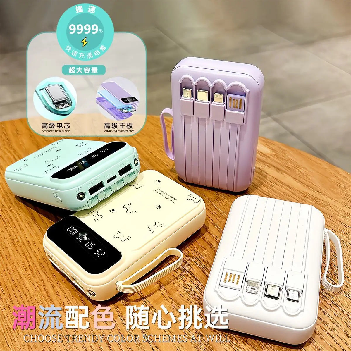20000mAh Fast-charging Portable Power Bank with Minimalist Design, Featuring A Cat-shaped Design and A Built-in Cable