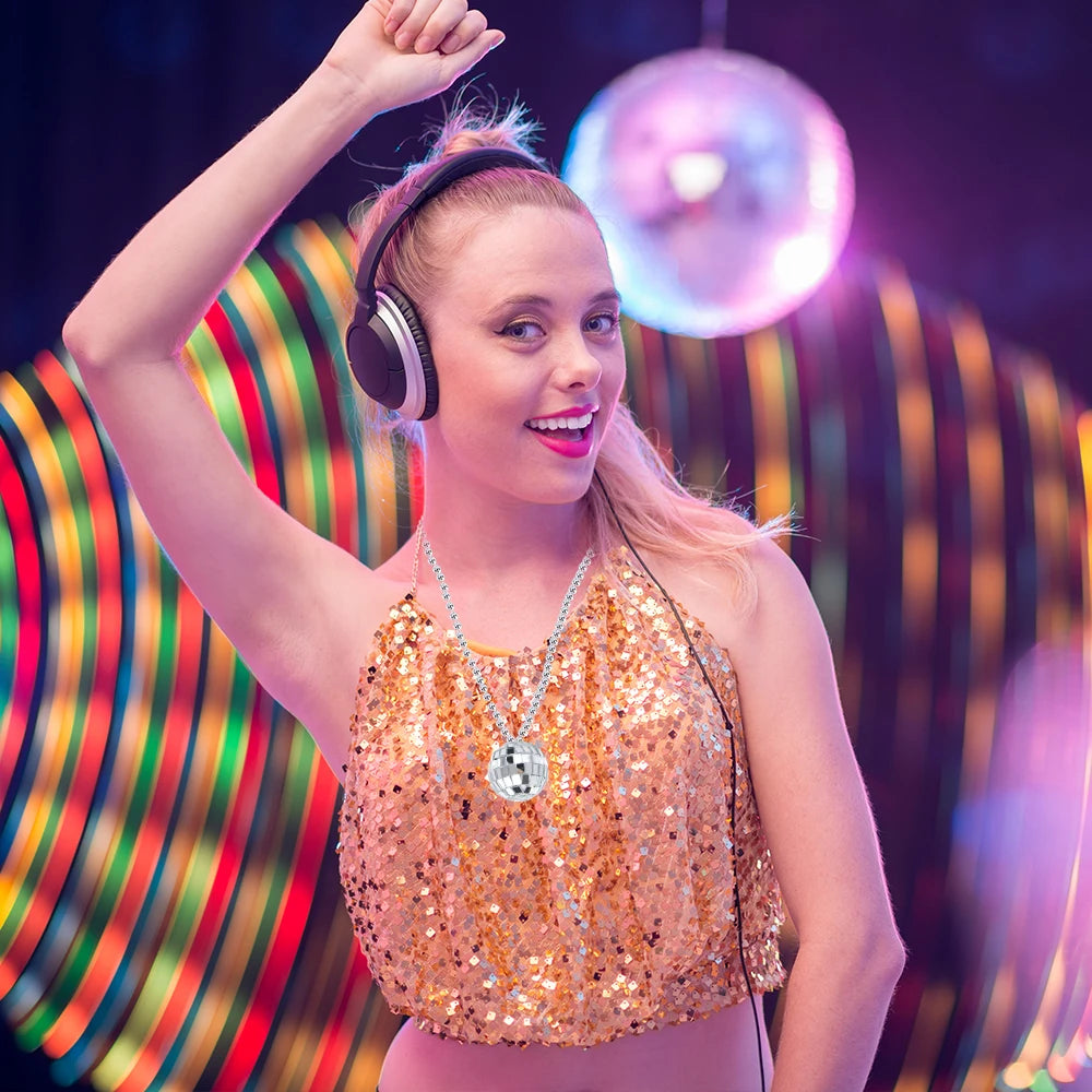 4/8pc Mirror Disco Ball Necklaces 70s 80s Disco Party Necklaces Disco Party Favor Decoration Costume Accessories for Dance party