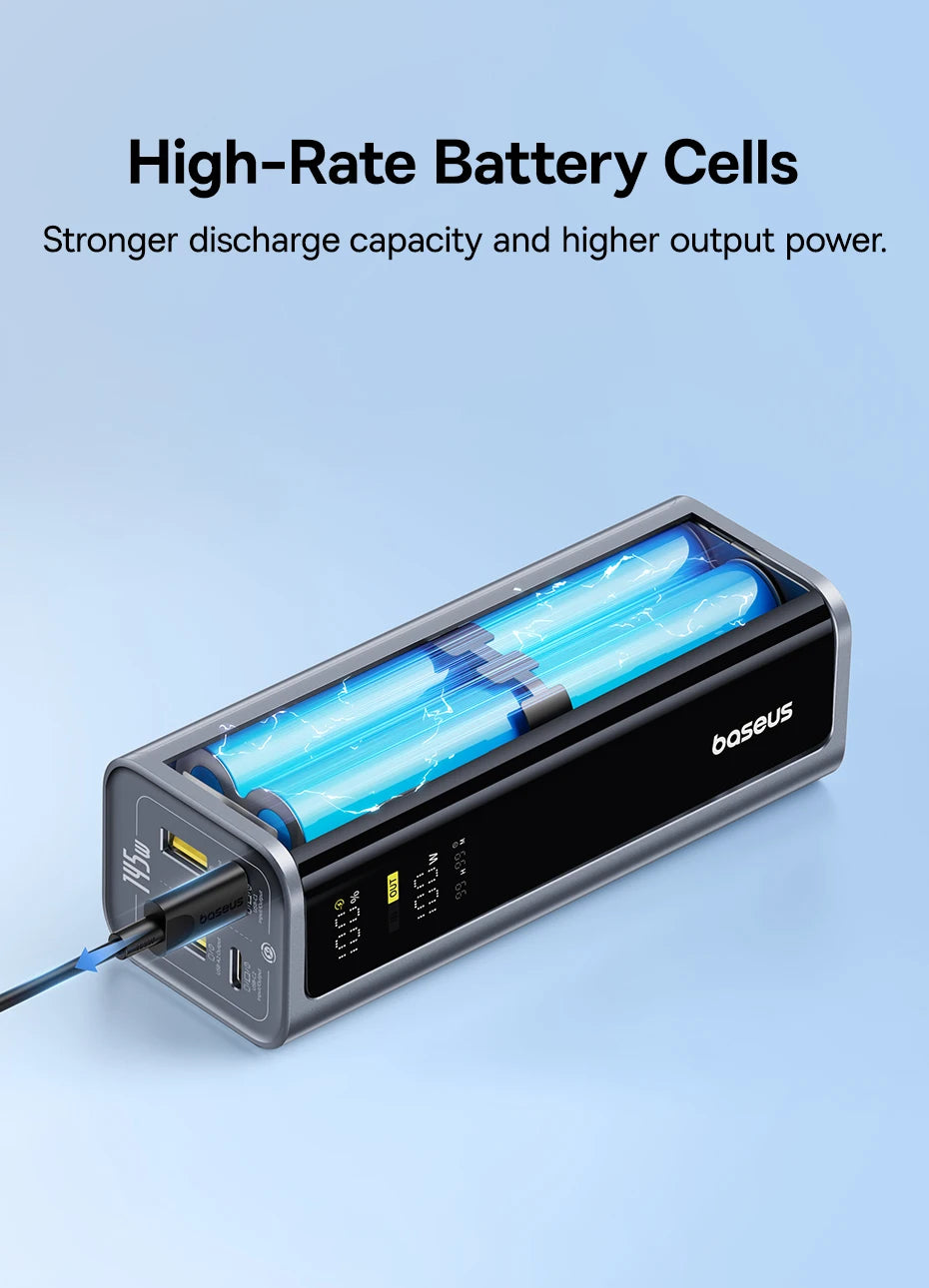 Baseus 145W Power Bank 20800mAh Dual USB A USB C PD 100W Fast Charging Digital Display Portable PowerBank for Laptop Phone Steam