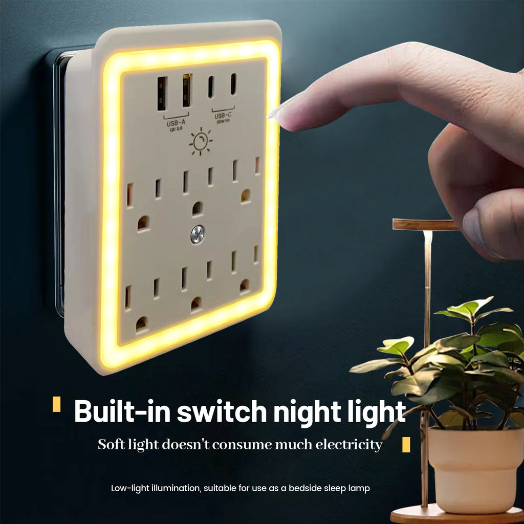 1680J Surge Protector Outlet Extender, USB Wall Charging Adapter, Multi Plug Outlet Splitter with LED Dimmer Phone Stand Holder