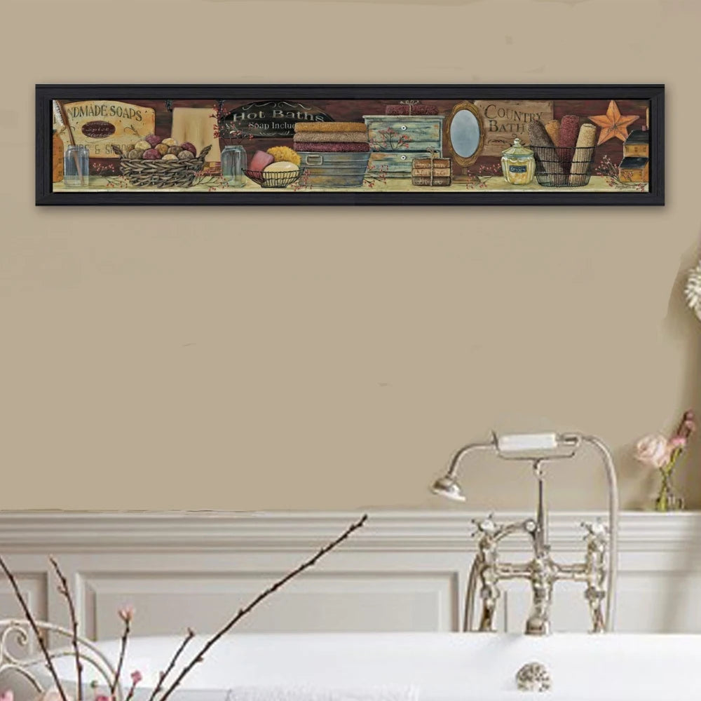 Pam Britton Country Bath Shelf Printed Wall Art Black Frame Ready too Hang Handcrafted Fade Resistant Modern for Home Decor
