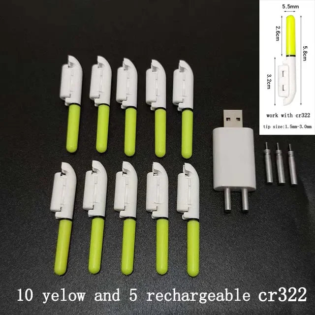 10 pcs/lot Light Stick With Rechargeable battery CR3322 CR425 Clip on Fishing Rod Tip Waterproof Glowing Lamp D002