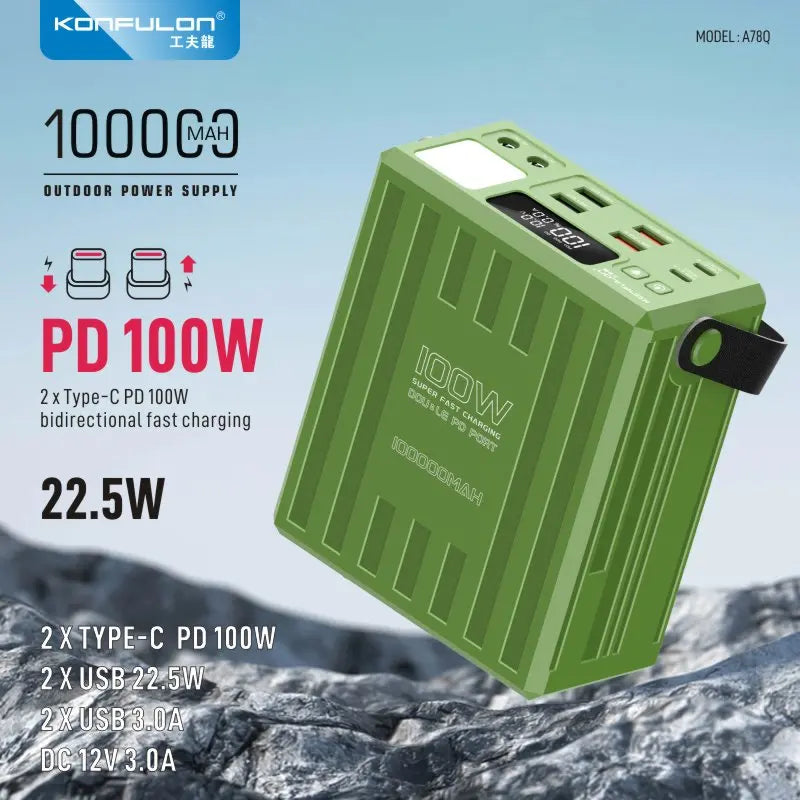 100000mAh Power Bank PD 100W USB C Fast Charge Large Capacity 22.5W  with 7 Outputs & LCD Display Battery Bank Outdoor Camping