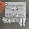 18pcs Bohemian Heart Floral Earring Sets for Women Silver Color Faux Pearl Zircon Geometric C Shape Earrings Daily Wear Jewelry