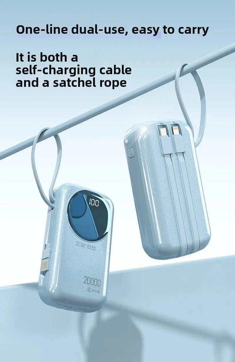 2025 New CCC Certified Power Bank – 22.5W Super Fast Charging with Built-in Cables 20000mAh  Charger Customizable R37C