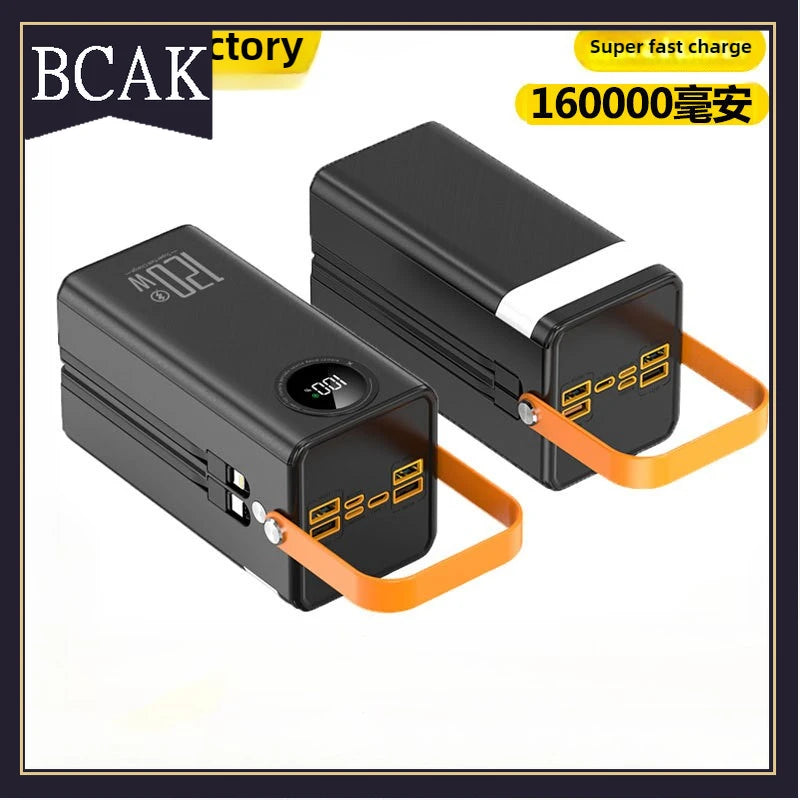 Super Fast Charging160000MAh BCAK Brand Outdoor Power Bank Comes with Line Camping Large Capacity Mobile Power Supply for Iphone