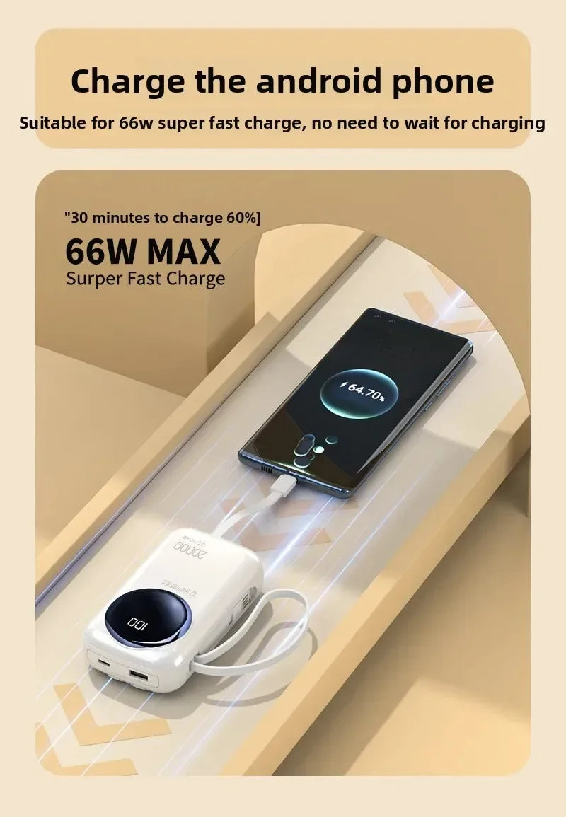 2025 New CCC Certified Power Bank – 22.5W Super Fast Charging with Built-in Cables 20000mAh  Charger Customizable R37C