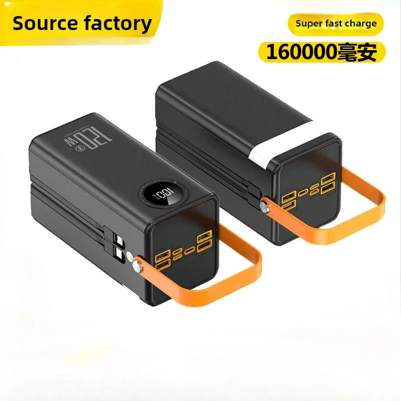 Universal Super Fast Charging 160,000 MAh Power Bank Comes with Line Outdoor Camping Large Capacity BCAK Mobile Power Supply 500