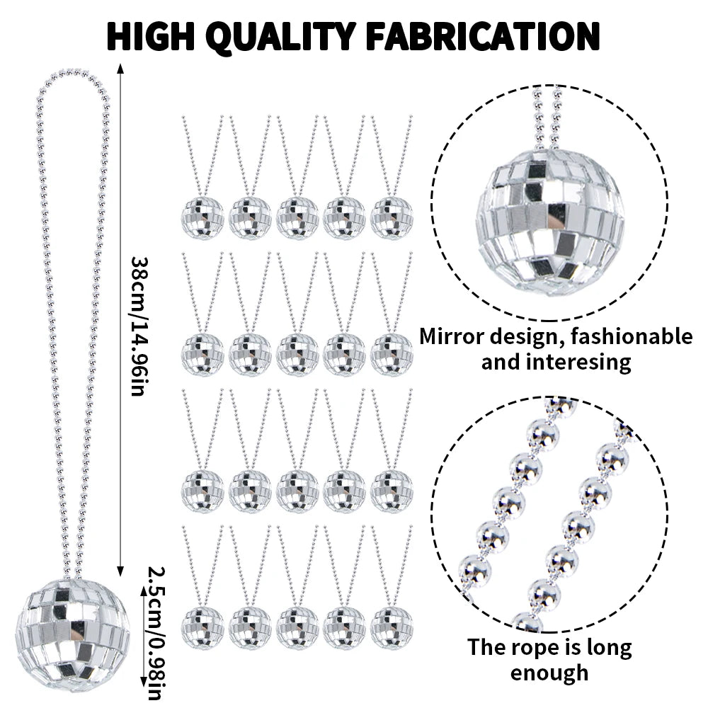 4/8pc Mirror Disco Ball Necklaces 70s 80s Disco Party Necklaces Disco Party Favor Decoration Costume Accessories for Dance party