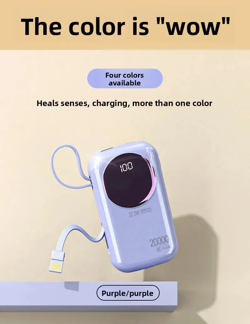 2025 New CCC Certified Power Bank – 22.5W Super Fast Charging with Built-in Cables 20000mAh  Charger Customizable R37C