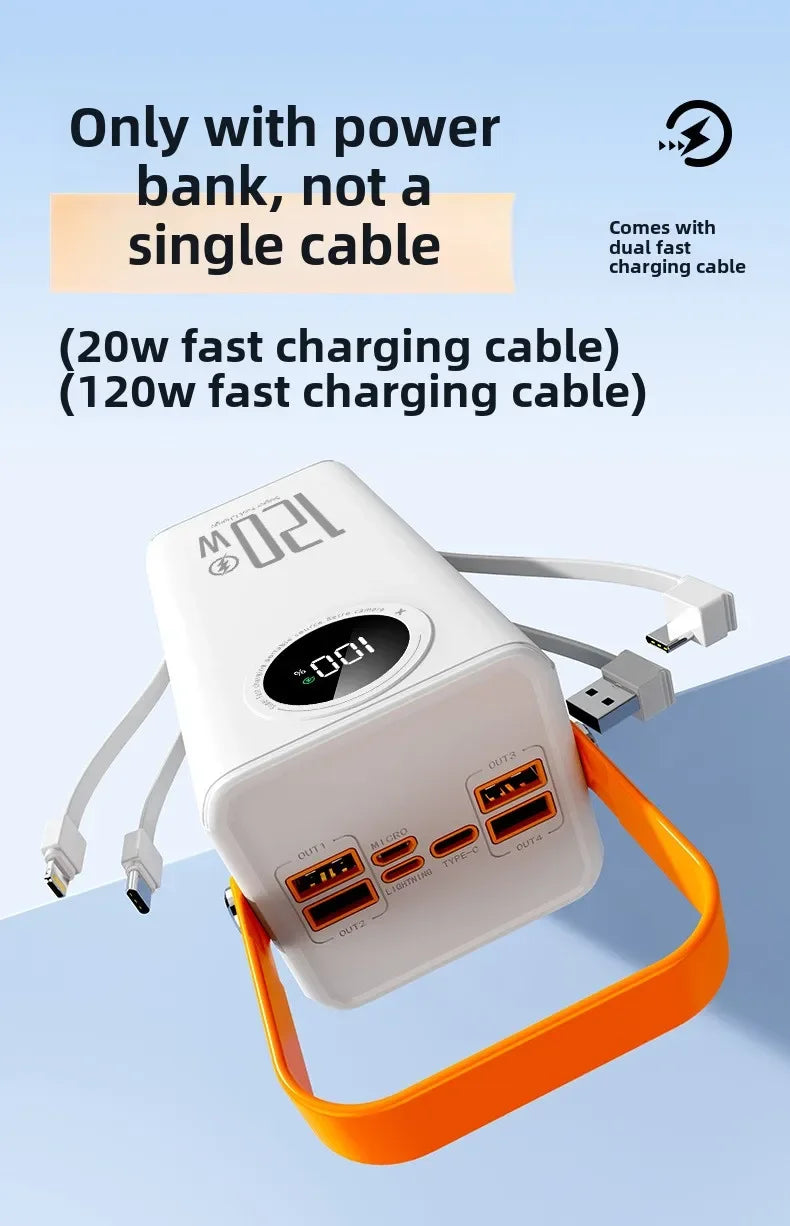 Super Fast Charging160000MAh BCAK Brand Outdoor Power Bank Comes with Line Camping Large Capacity Mobile Power Supply for Iphone