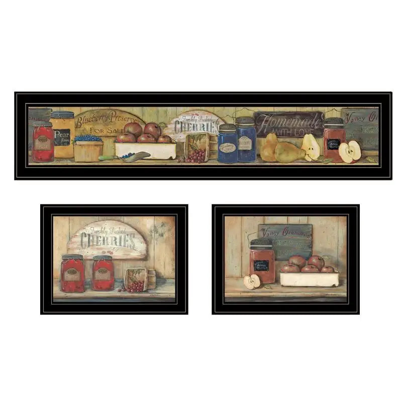 Country Kitchen Framed Wall Art Set, 3 Piece Modern Home Decor Vignette for Living Room, Bedroom & Farmhouse Wall Decoration