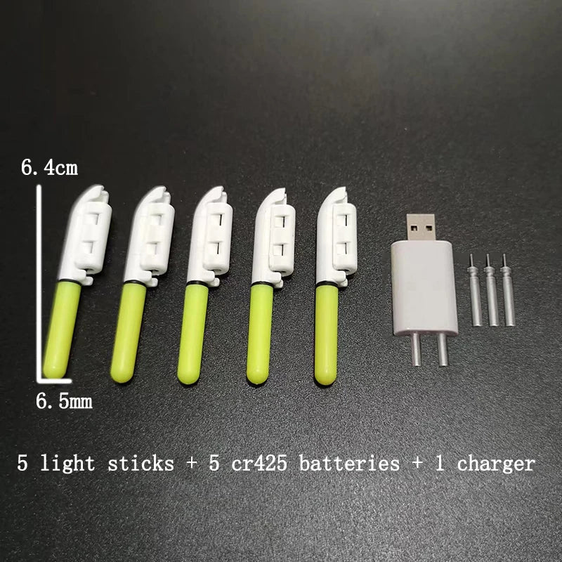 5 pcs/lot Electronic Light Stick With 5 Rechargeable battery Clip on Fishing Rod  Waterproof Glowing Lamp Night Fishing A568