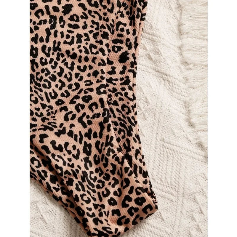 2026 new summer beach leopard print tube top high waist bikini suit suitable for beach swimmingknv
