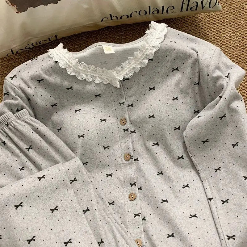 Harajuku Style Cartoon Relax Bear Women's Pajamas Plus Size 2PCS Set Cute Print with Chest Pad Autumn Winter New Loose Sleepwear