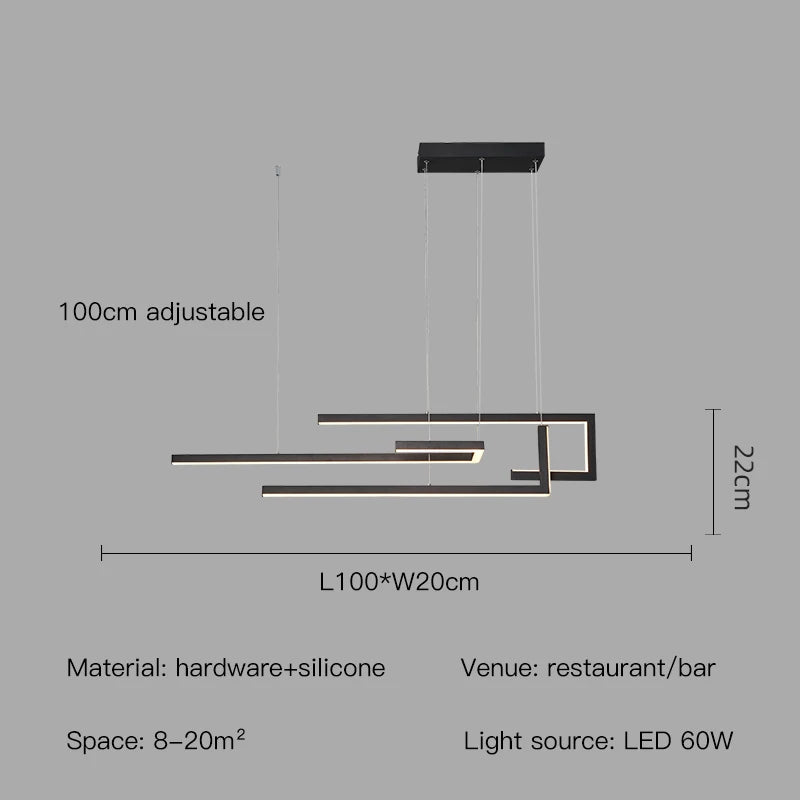 Modern Black Rectangle LED Pendant Lamp Dining Room Kitchen Bar Living Room Bedroom Dimmable Dining Table Lighting Chandelier