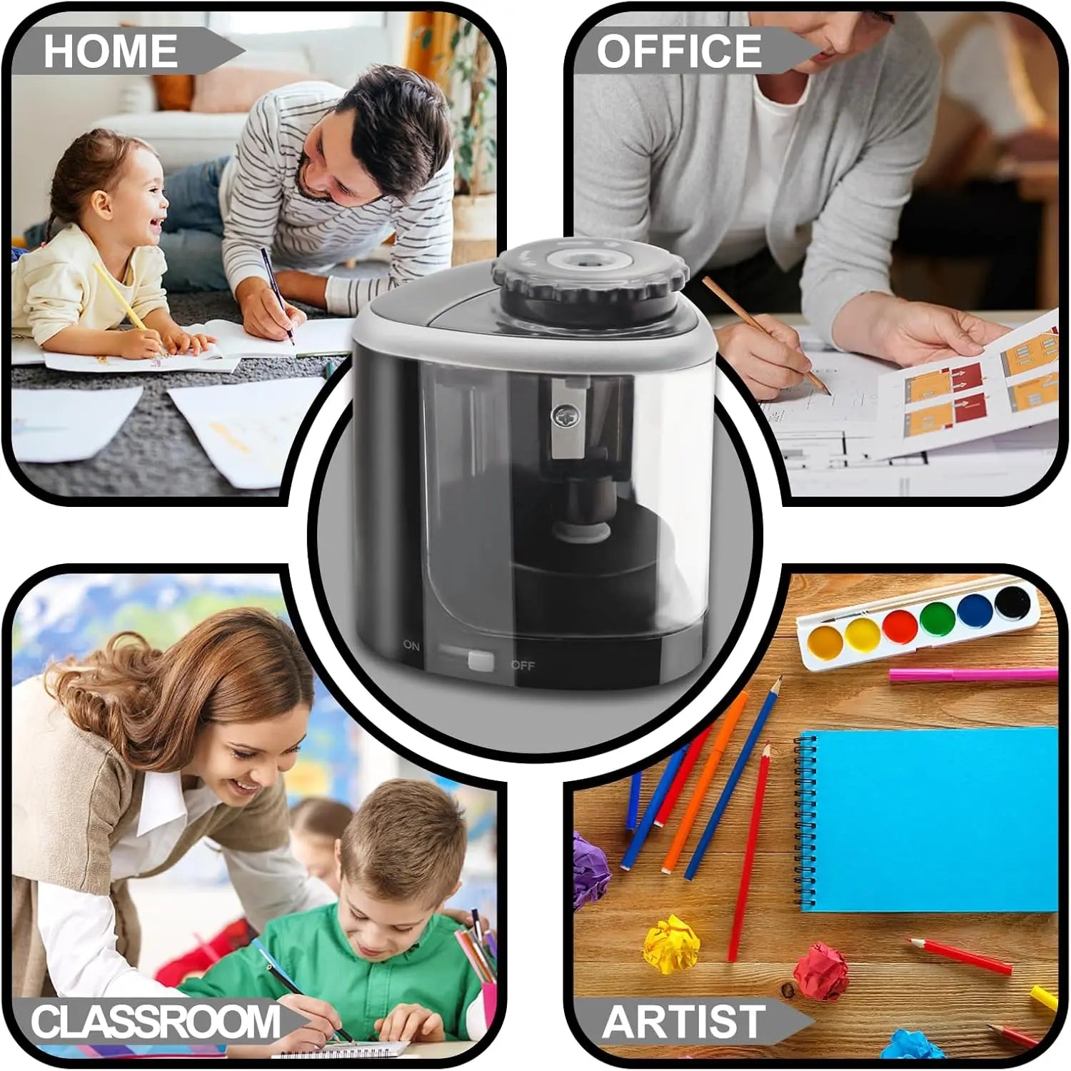 TENWIN Electric Sharpener Desktop Automatic Portable Pencil Sharpener Suitable To Pencils 6-8mm for Students School Stationery