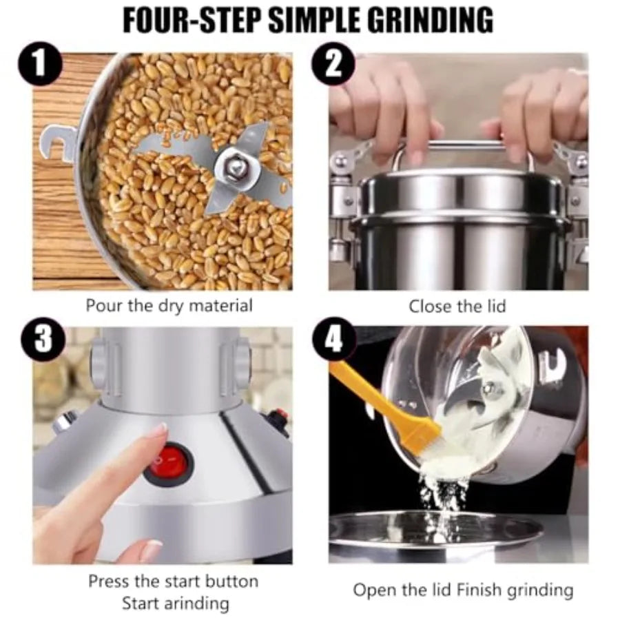 Grain Grinder Mill 250g Electric Stainless Steel Grain Grinder 1480W High-speed Spice Herb Grinder for Corn, Flour, Wheat, Pepp