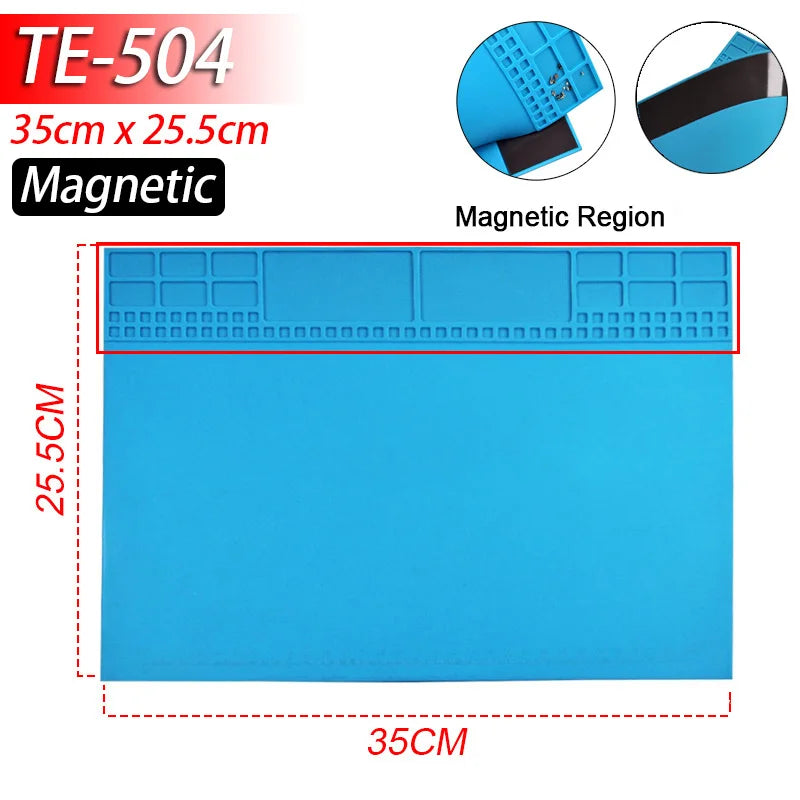 Magnetic Mat Silicone Repair Mat Circuit Board Soldering Pad Heat Resistant 932°F Anti-Static for ESD Iron Phone Repair