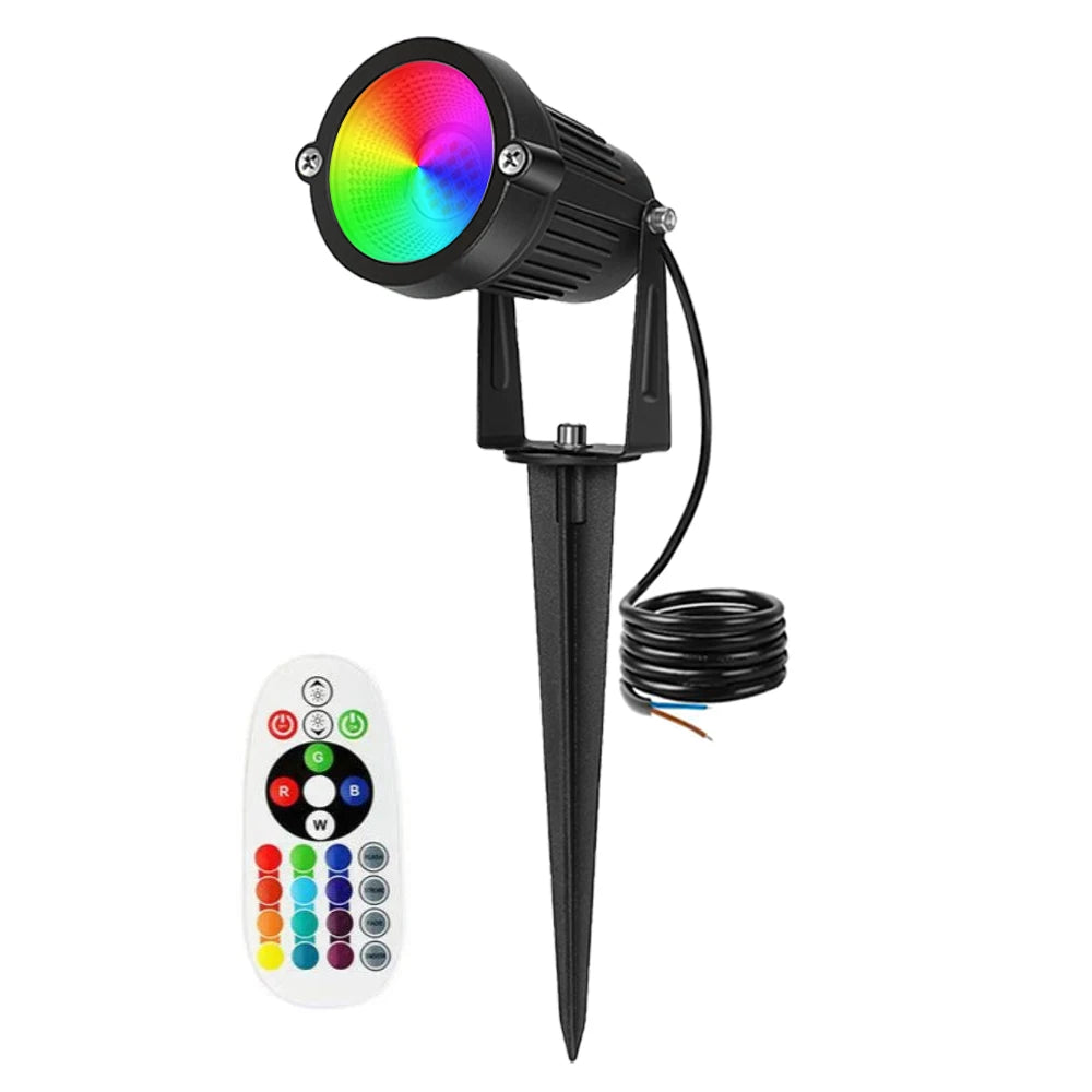 RGBW Landscape Lighting 10W with Remote Spotlight 110V 220V IP65 Waterproof for Yard Tree Lawn Garden Outdoor Christmas Light