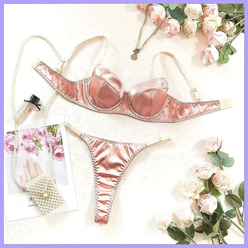 Sexy 2-Piece Lingerie Set Lace Bra & Thong Women's Underwear Patchwork Suits