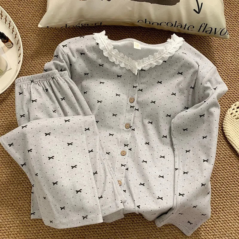 Harajuku Style Cartoon Relax Bear Women's Pajamas Plus Size 2PCS Set Cute Print with Chest Pad Autumn Winter New Loose Sleepwear
