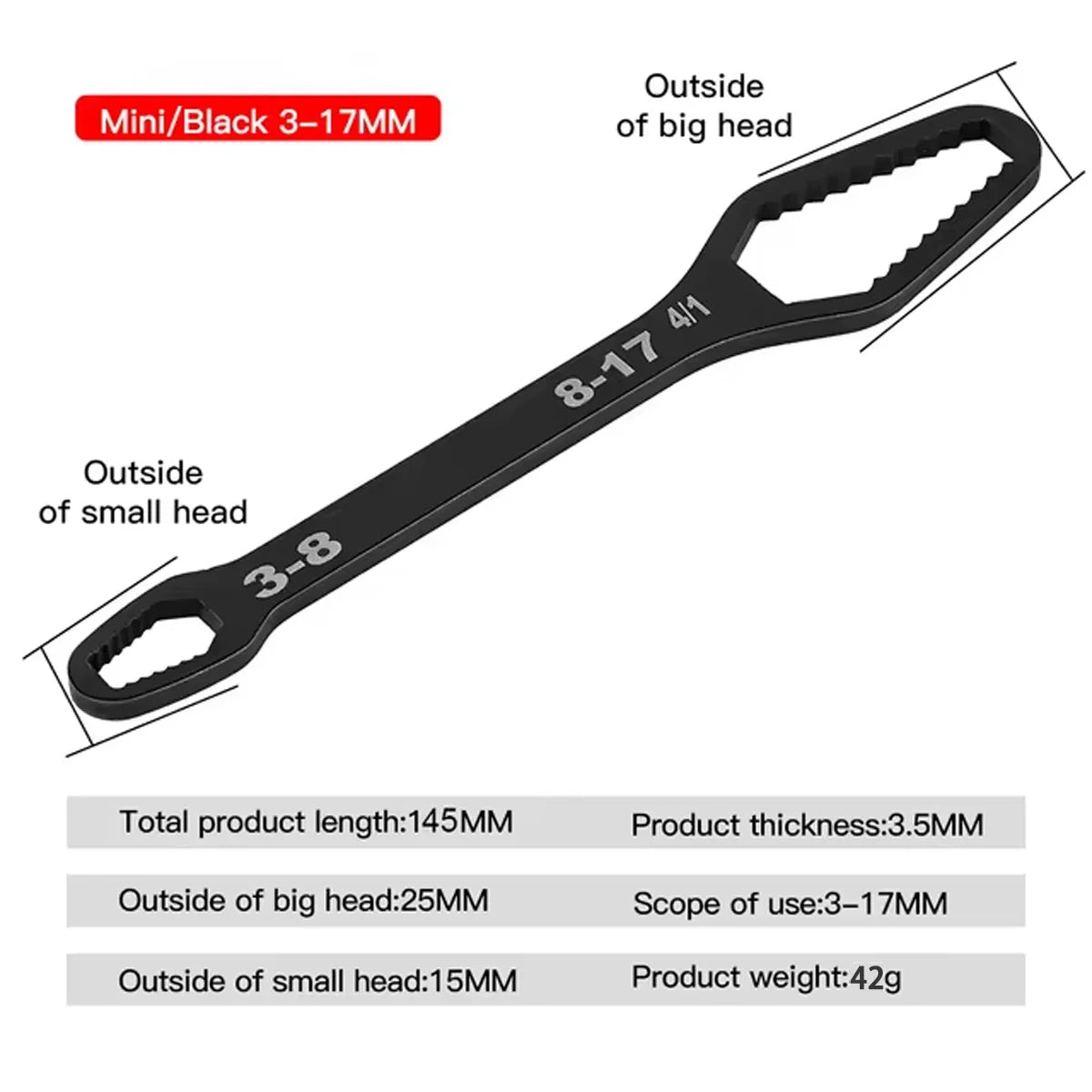 PINMOAP 1PC Multi Functional Wrench With Adjustable Self Tightening Double Head Wrench Convenient Tool For Cars Bicycles Homes