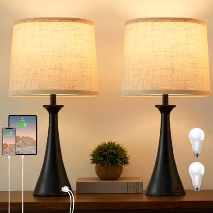 Touch Lamp for Living Room Bedroom 21" Table Lamps Set of 2 with USB C+A Ports Touch Bedside Lamps for Nightstand with 3 Way Di