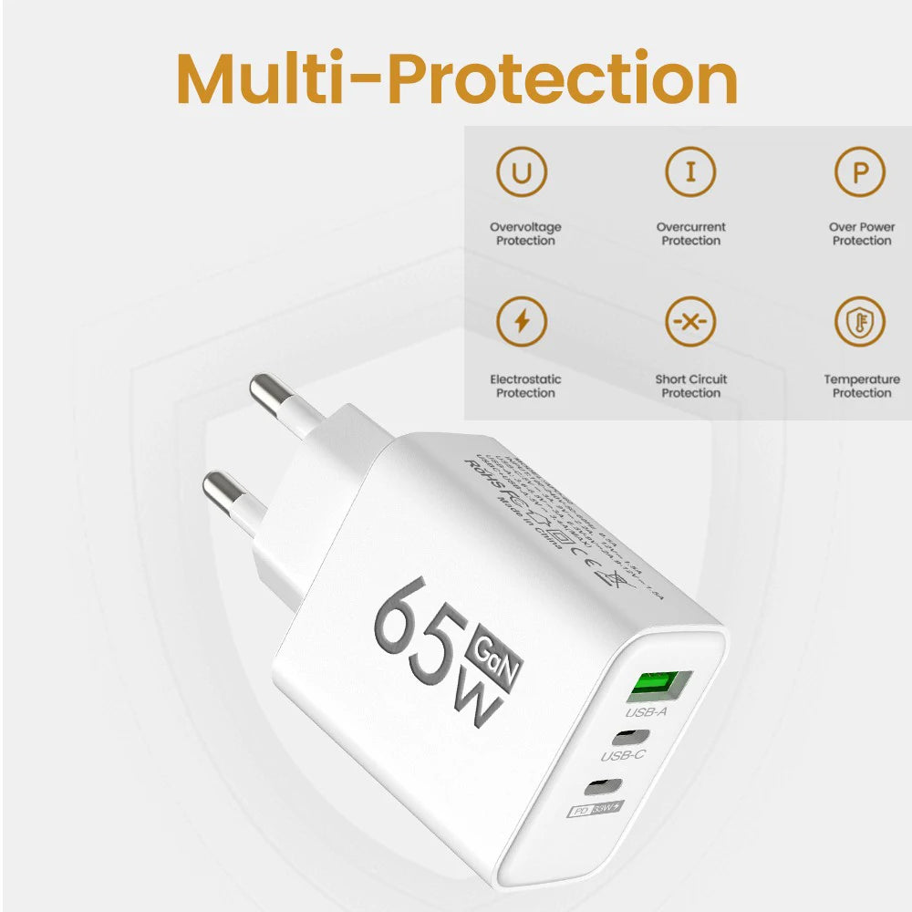 PD 65W Fast Charging Charger USB Mobile Phone Power Adapter For Samsung Huawei Xiaomi iPhone Honor Type C Quick Charge Charger