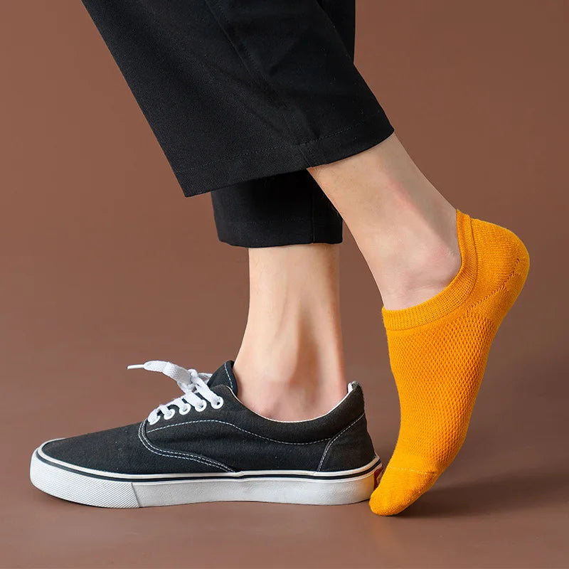 10 Pairs Summer Men's Socks Soft Breathable Cotton With Soft Silicone Anti-slip Coating Invisible Socks Casual Boat Socks