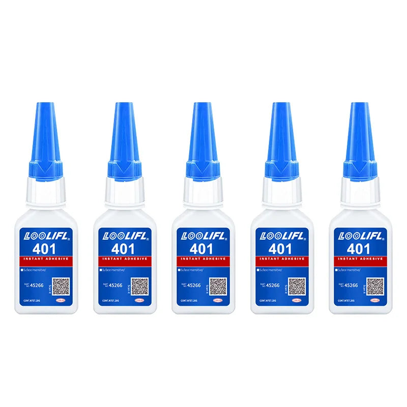 Brand-new upgraded 401 super cyanoacrylate glue, instant drying in 5 seconds, waterproof, stable and versatile bonding tool.